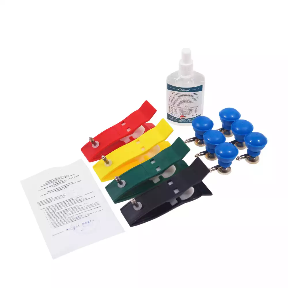 Электроды для ЭКГ (набор) грудные с винтом и зажимом + прищепки, взрослые, многоразовые