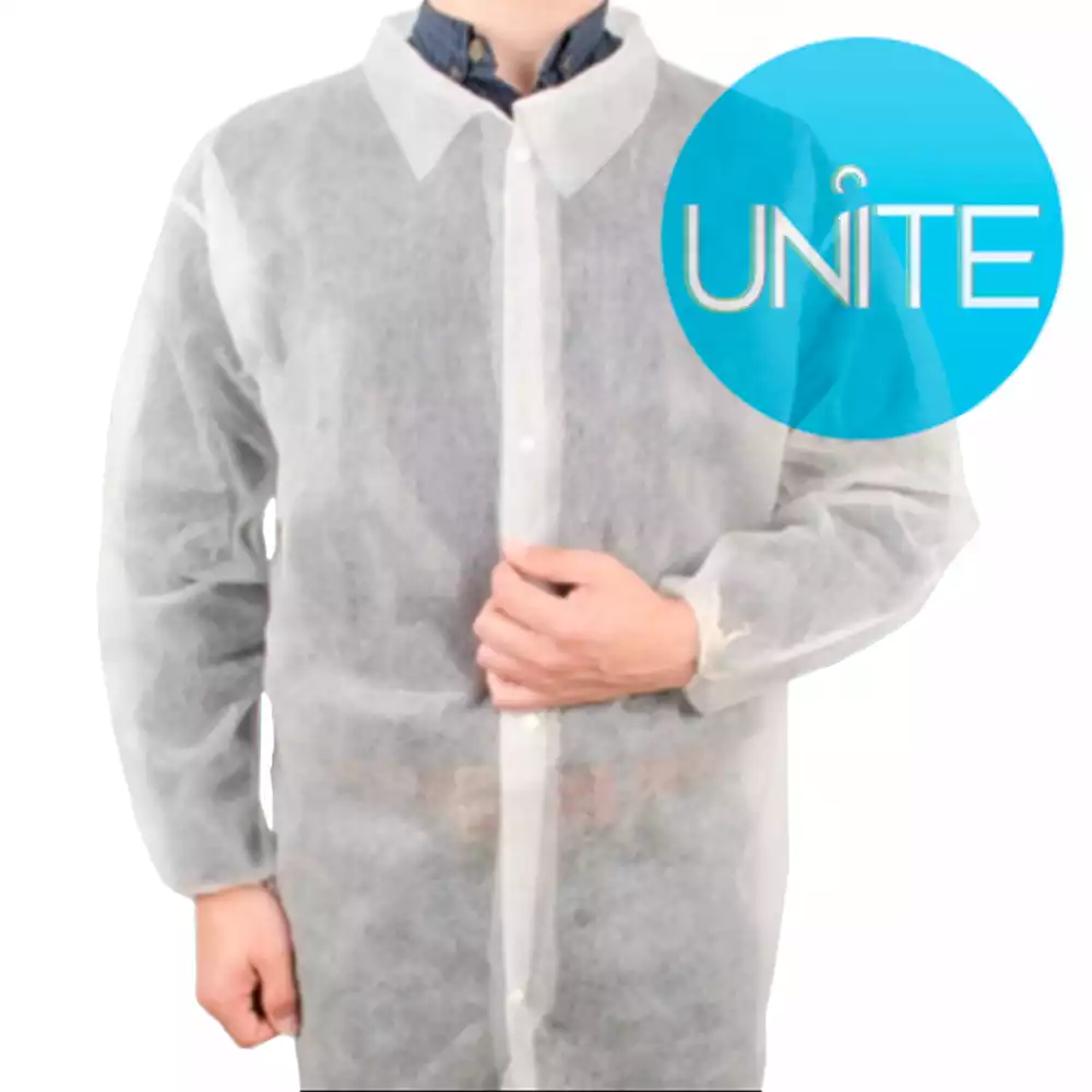 Халат процедурный, материал Спанбонд 25г/м2, на кнопках, рукава на резинке, р. 54-56, без кармана, нестерильный, цвет белый