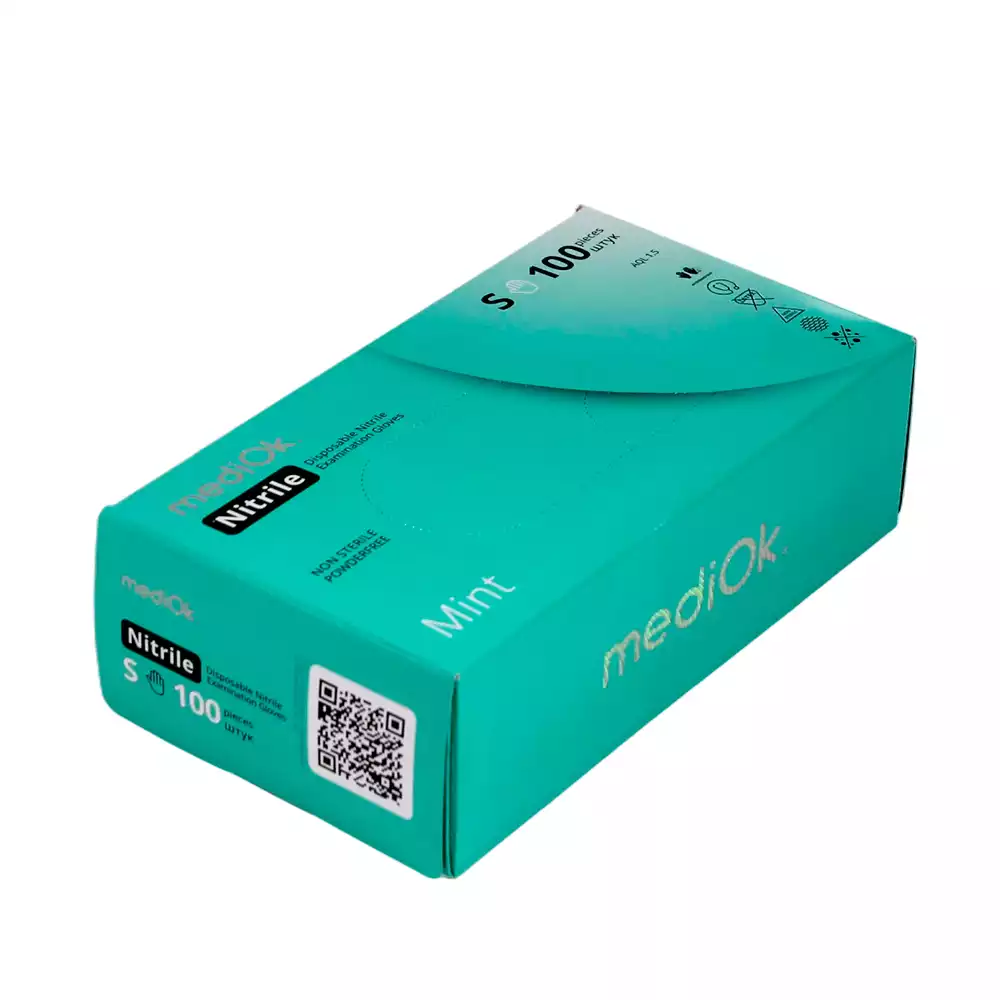 Перчатки mediOk Nitril Mint, размер S, нитриловые, вес 6,0г/пара, неопудренные, текстурированные на пальцах, цвет зеленый, нестерильные