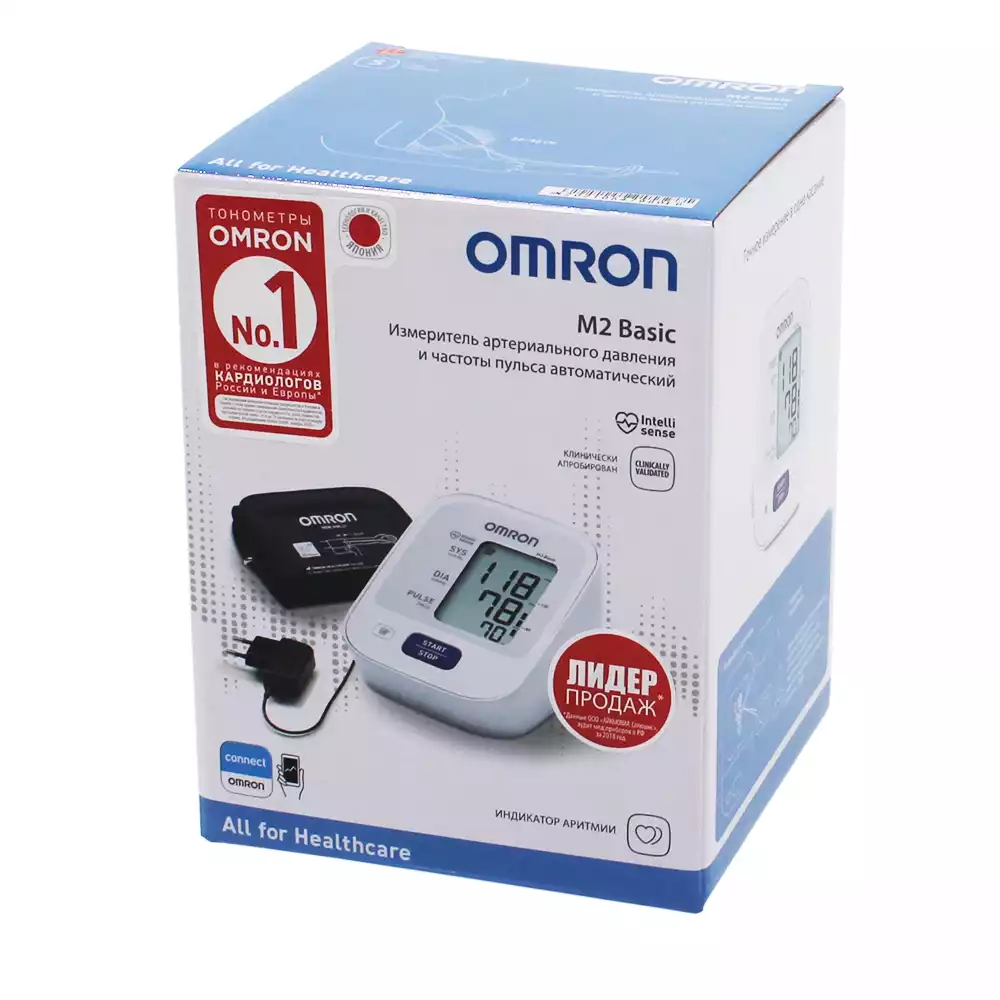 Тонометр OMRON М2 Basic HEM-7121-ALRU с универсальной манжетой 22-42см, адаптер
